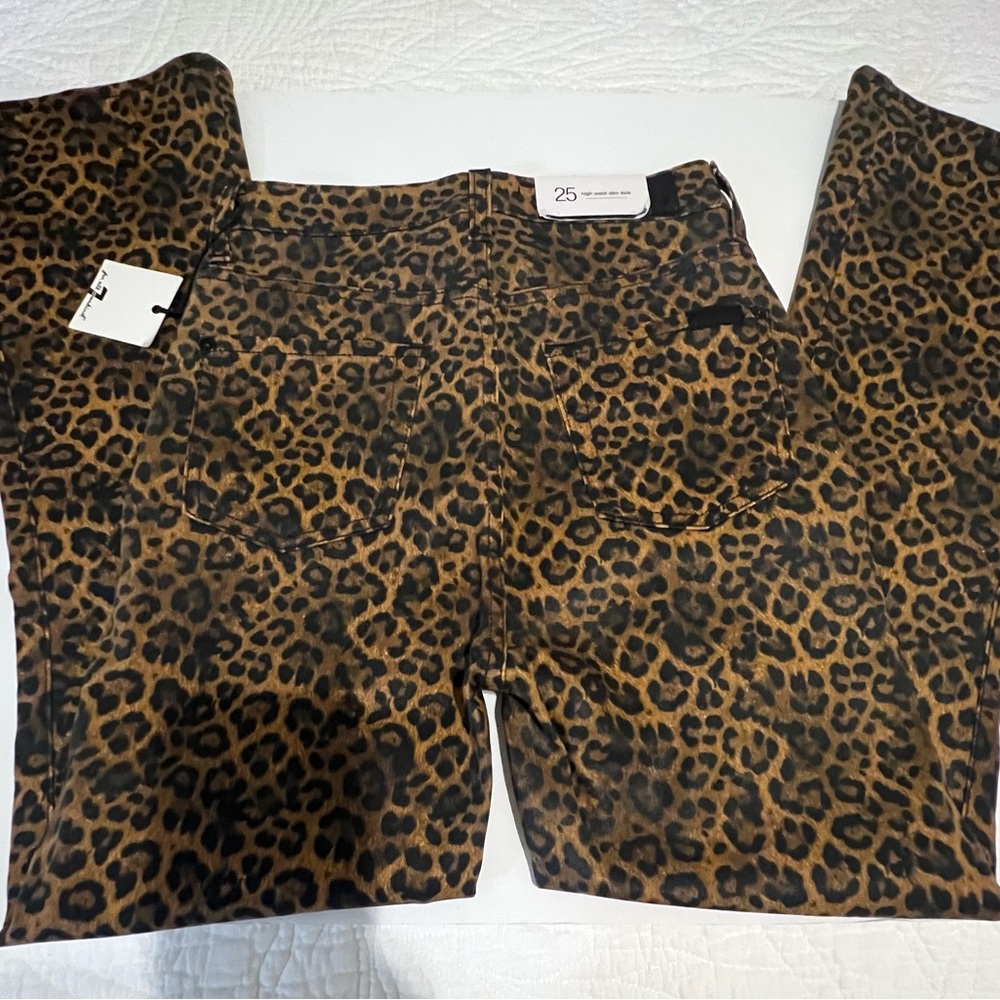 7FAM High Waist Slim Kick Leopard Print Jeans